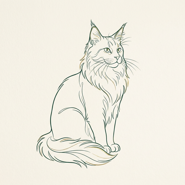 Outline illustration of a Maine Coon Cat